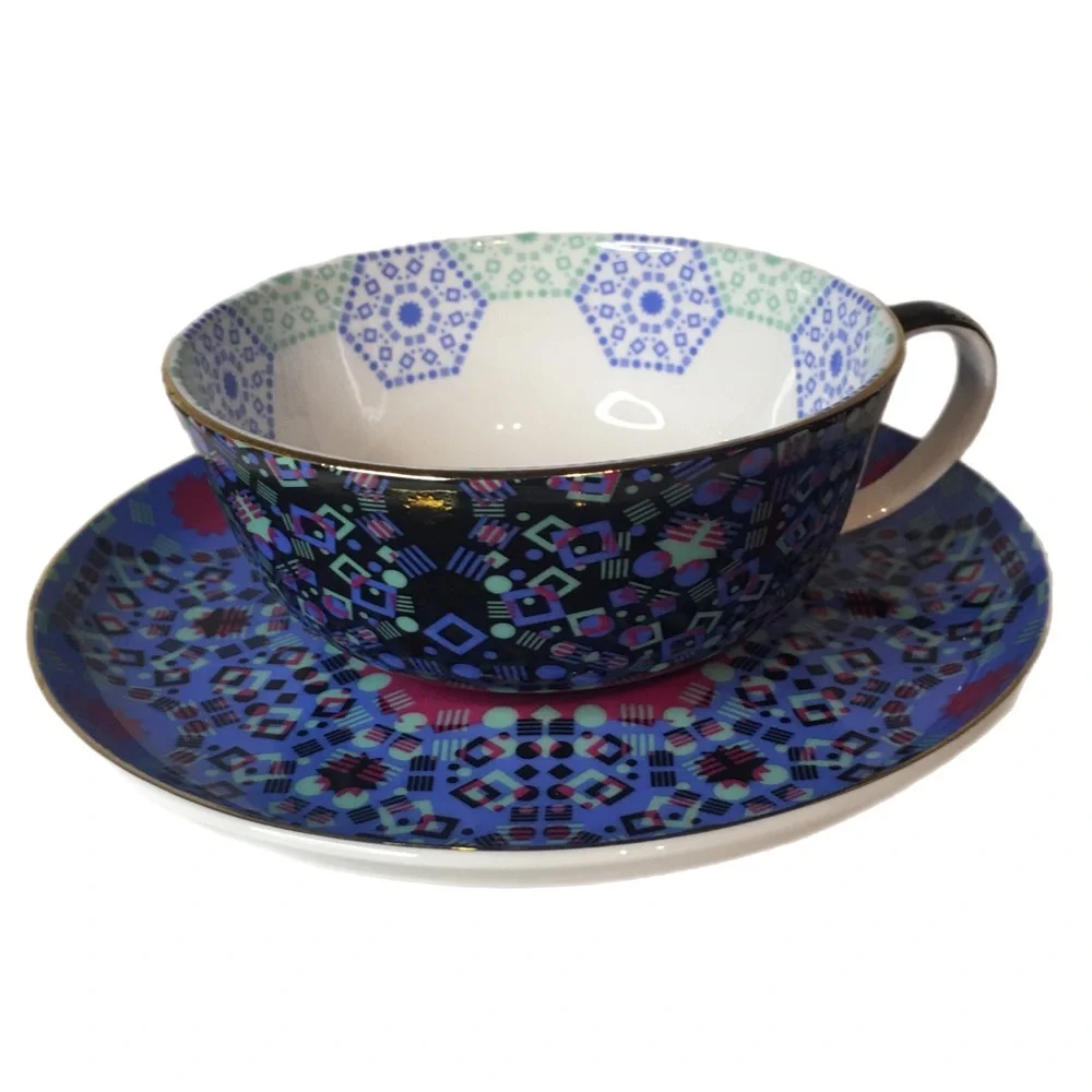 T2 cup and saucer. Aqua Moroccan Tealeidoscope. So pretty and lightweight - Picture 1 of 11